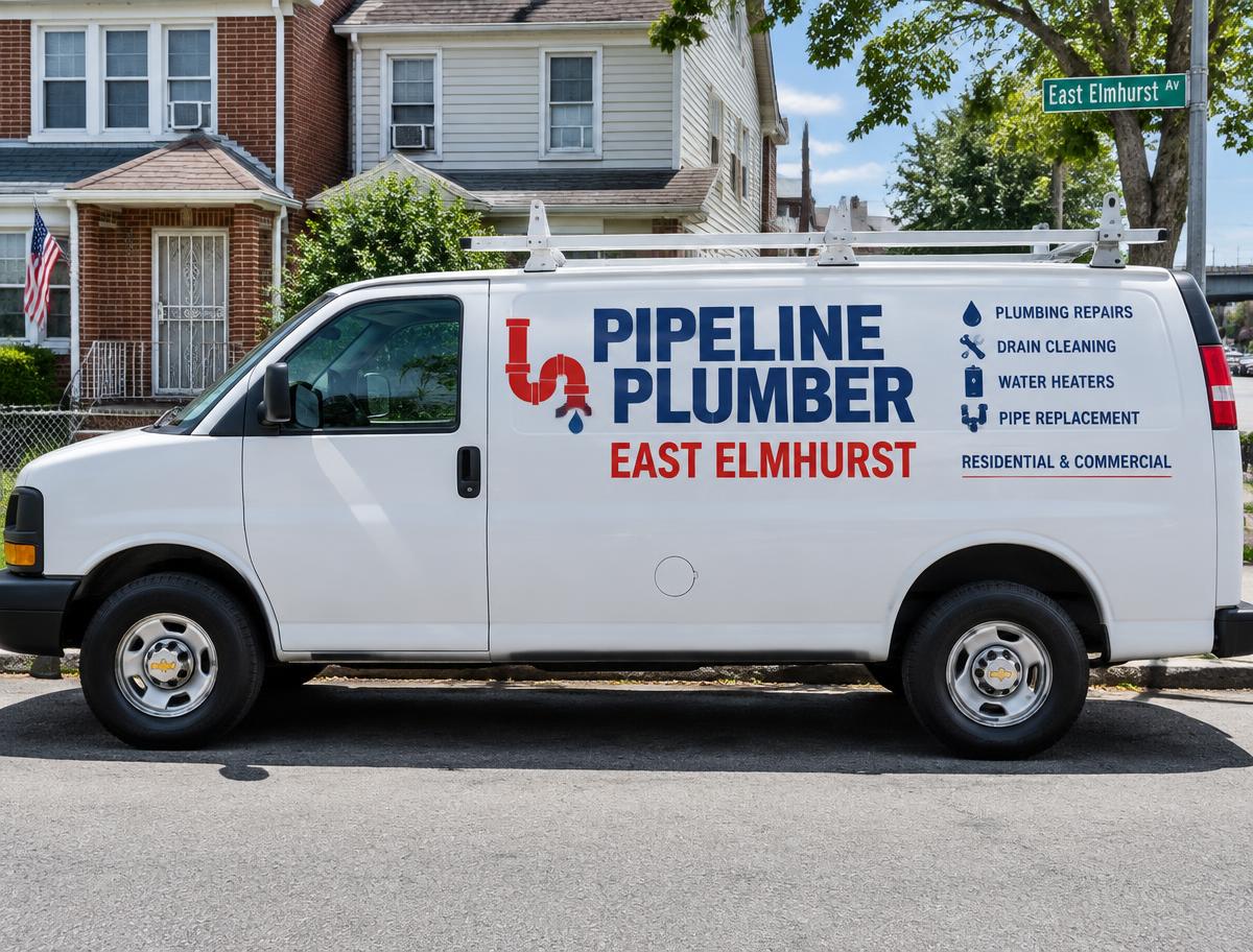 PipeLine Plumber East Elmhurst service van and technicians at a local home
